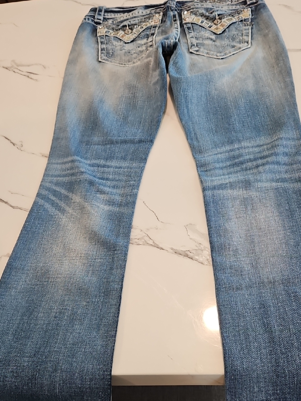Miss Me Light Blue Straight Leg Jeans with Embellished Back Pockets